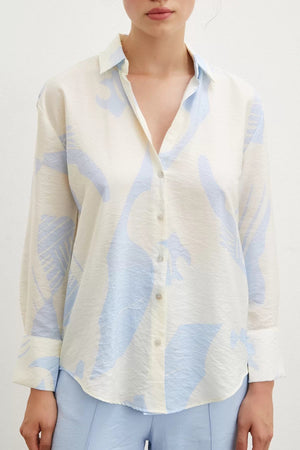 V Yaka Modal  Gömlek - Mavi