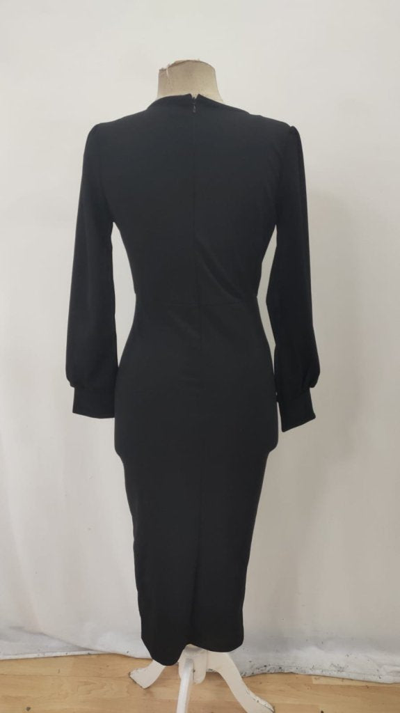 Rochie lungă din crep importat, cu mânecă lungă, decolteu în V, crăpături decorative, 32184