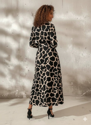 Rochie lungă Supreme pentru femei, cu mânecă lungă, guler, nasturi în față, model și curea, 30800