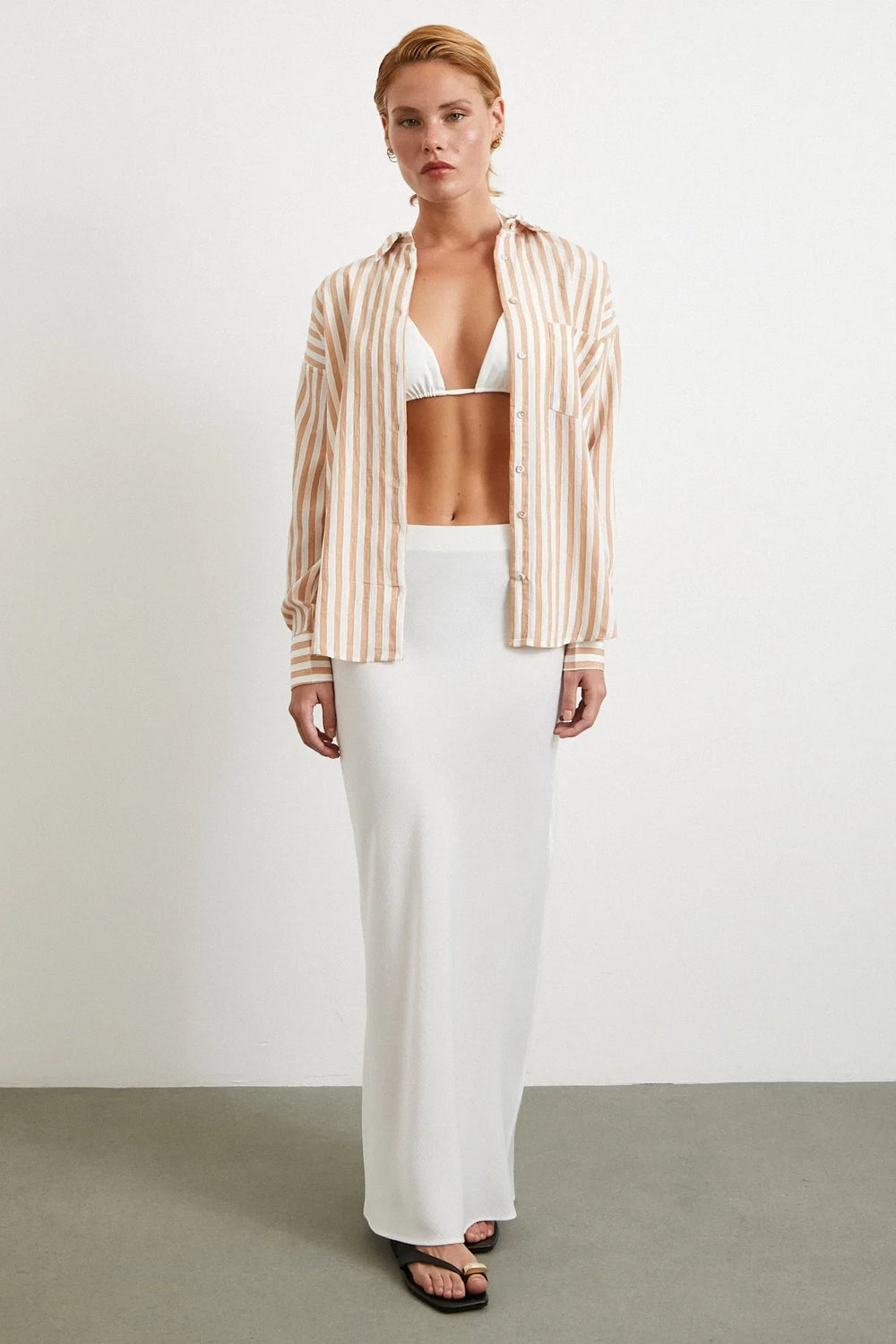 Multi Çizgili Cepli Gömlek - Camel - Camel - L