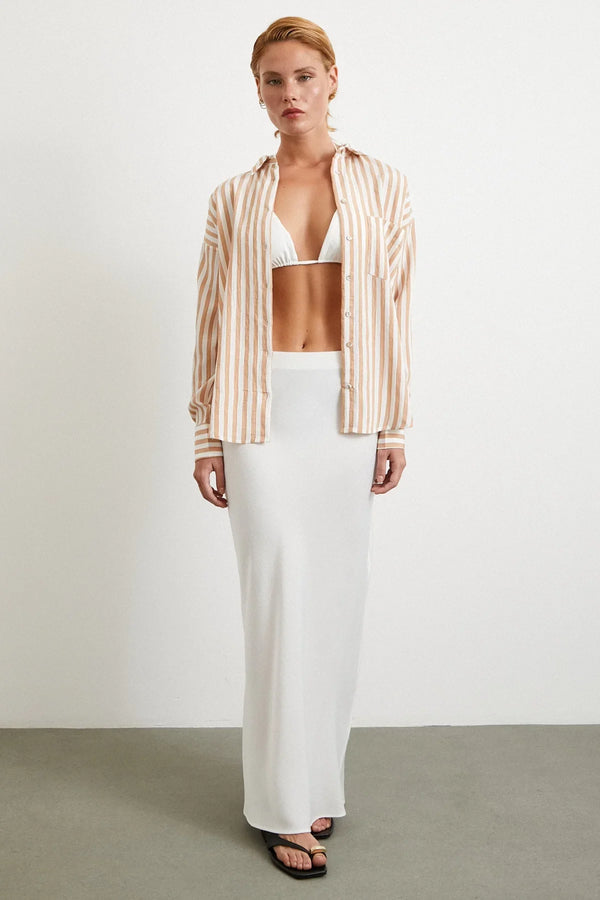 Multi Çizgili Cepli Gömlek - Camel