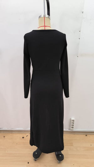 Rochie lungă pentru femei, din crep importat, cu mânecă lungă, decolteu în formă de inimă și detalii asimetrice, 31744