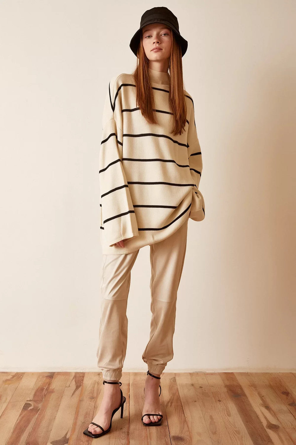 Paçası Lastikli Süet Pantolon - Krem - Krem - L