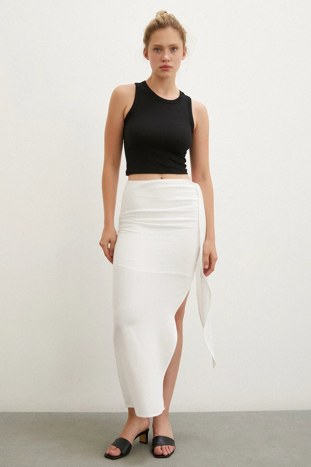 Önü Bağlamalı Etek - Ekru - Ekru - L