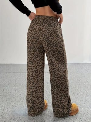 Pantaloni damă cu două fire, croi larg, elastic și șnur, talie înaltă, 34809