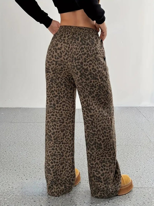 Pantaloni damă cu două fire, croi larg, elastic și șnur, talie înaltă, 34809