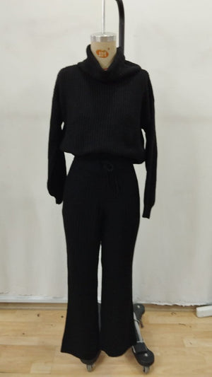 Set de două piese pentru femei, bluză și pantaloni scurți tricotați, cu guler înalt și mânecă lungă, 29957