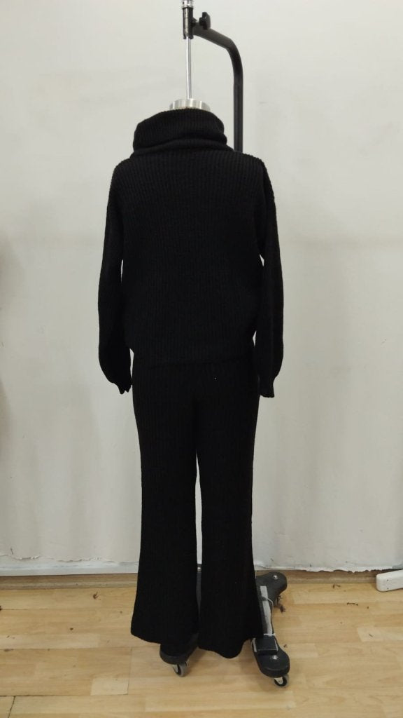 Set de două piese pentru femei, bluză și pantaloni scurți tricotați, cu guler înalt și mânecă lungă, 29957