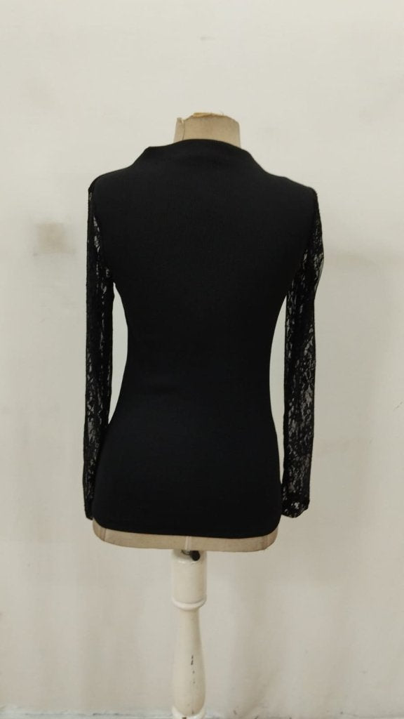 Bluză tip camisol din tul, cu mânecă lungă și guler semi-rotund, pentru femei, 31757