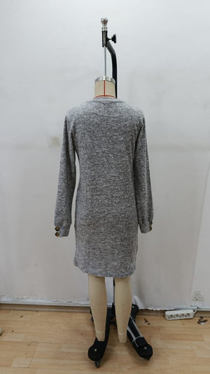 Rochie mini cu mânecă lungă, guler rotund și detaliu frontal asimetric pentru femei, 29904