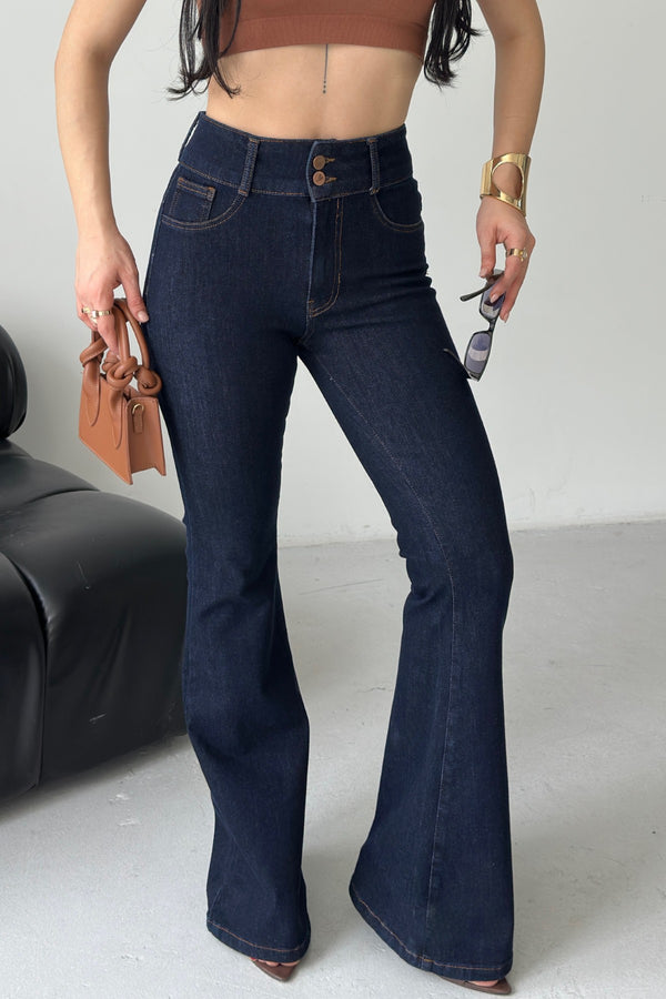 Blugi din denim cu curea lată și pinces