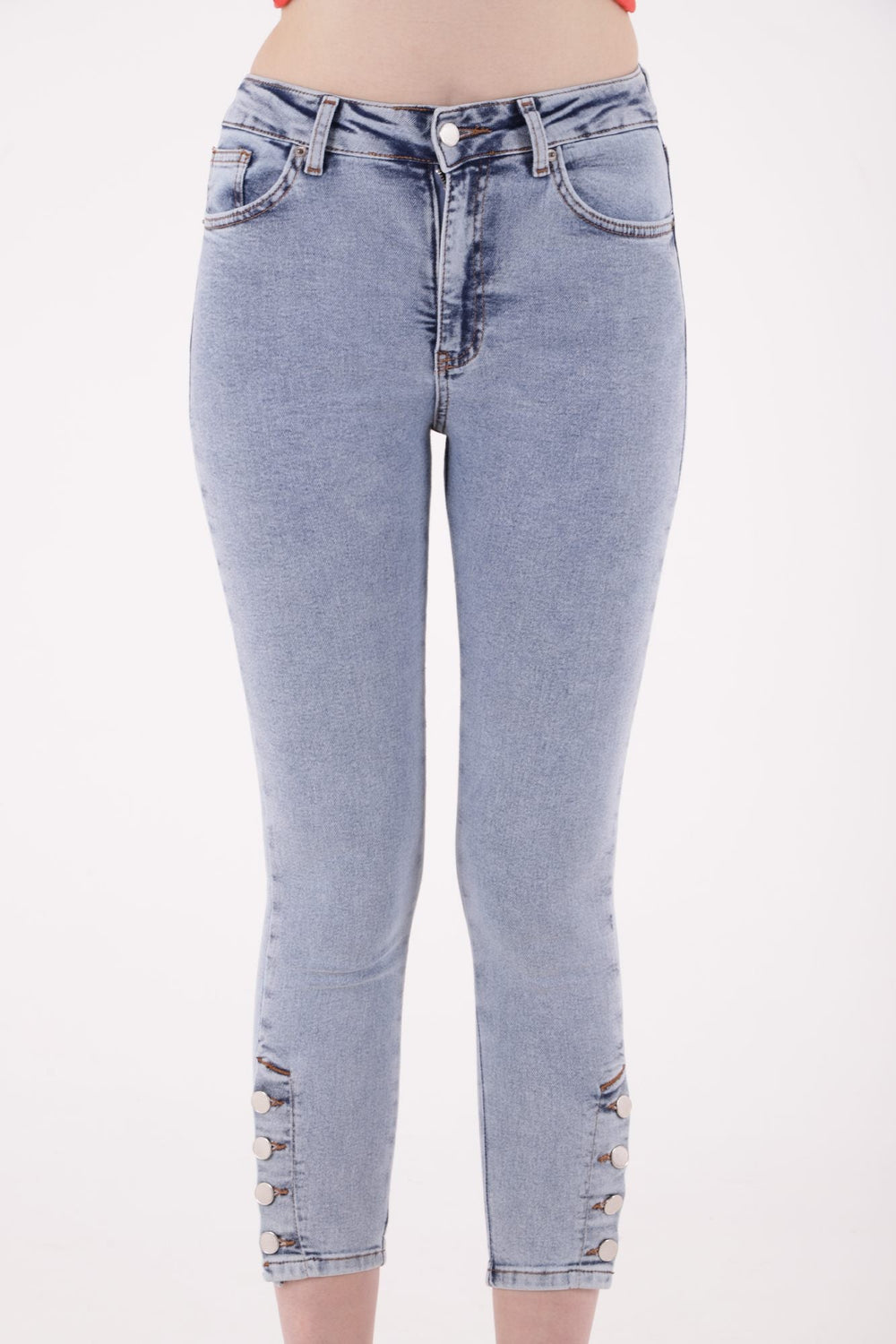 Paçası Dört Düğmeli Kot Pantolon 786 Kar Yıkama Açık Mavi