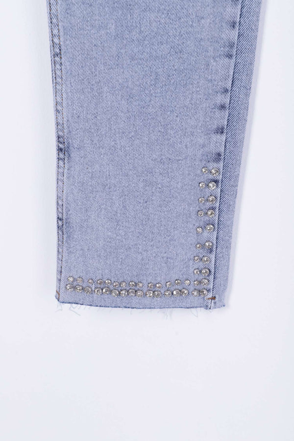 Taşlı Mom Fit Kot Pantolon 7023