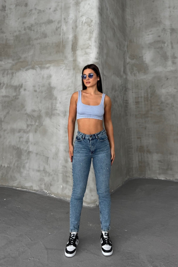 Tık Likra Kot Pantolon 7036 - Orta Mavi Kot - (28-33) - 2