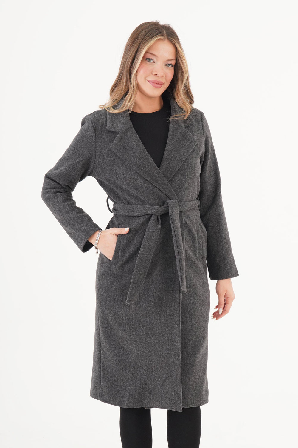 Beli Kuşaklı Astarlı Toptan Antrast Kaşe Kaban Antrasit S