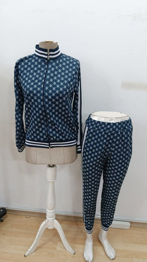 Set de două piese pentru femei, cu mânecă lungă, fermoar frontal, bluză și pantaloni, model cu două fire, 30919