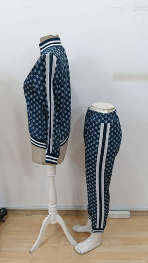 Set de două piese pentru femei, cu mânecă lungă, fermoar frontal, bluză și pantaloni, model cu două fire, 30919