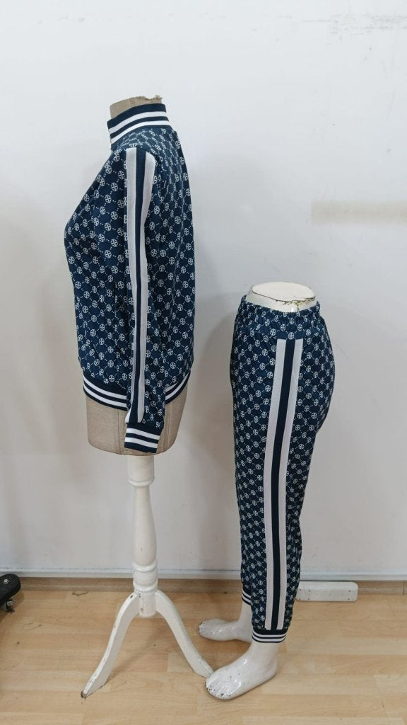 Set de două piese pentru femei, cu mânecă lungă, fermoar frontal, bluză și pantaloni, model cu două fire, 30919