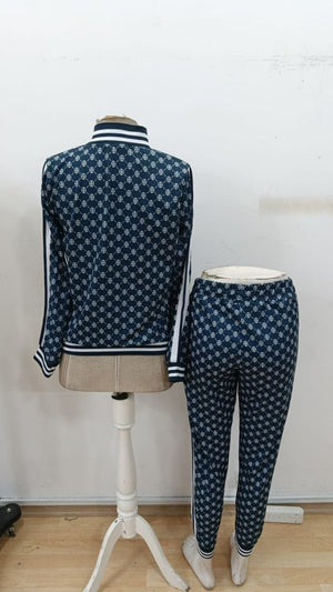 Set de două piese pentru femei, cu mânecă lungă, fermoar frontal, bluză și pantaloni, model cu două fire, 30919