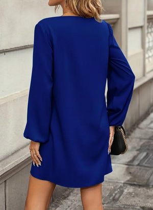 Rochie mini din crep importat, cu mânecă lungă și guler rotund, pentru femei, 30377