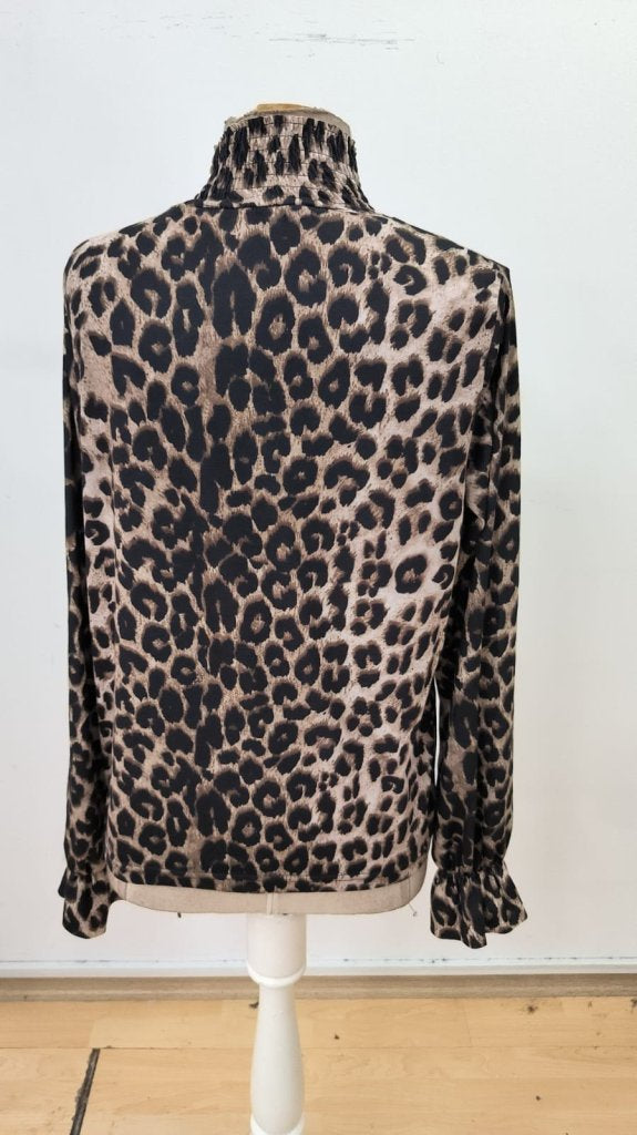 Bluză Supreme pentru femei, cu guler înalt, imprimeu leopard și detaliu gipe, 31728