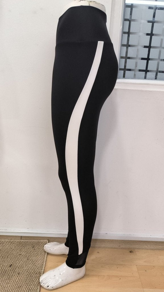 Pantaloni de scuba pentru femei cu talie înaltă, cu dungi laterale și ornamente din tul, 30631