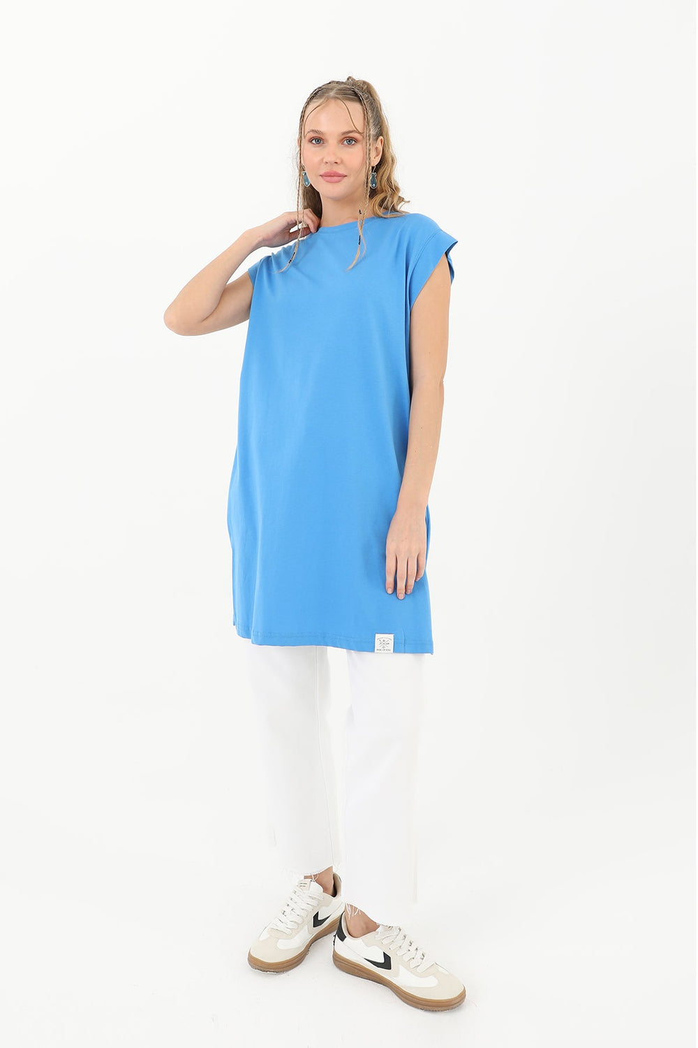 Kadın Basic Kolsuz T-shirt  - 30725TUN - SAX BLUE