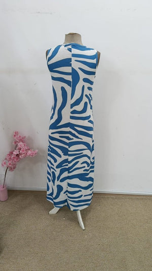 Rochie lungă Supreme pentru femei, cu guler rotund și bretele, model 30820