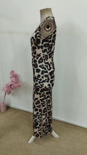 Rochie lungă de damă, cu guler rotund și bretele, din material scuba, cu crăpătură laterală, 30826