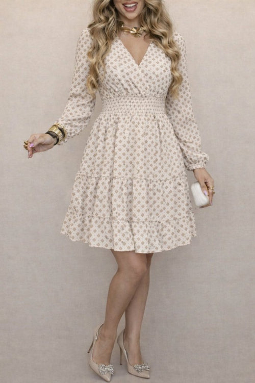 Rochie mini din modal cu model, mânecă lungă, decolteu înfășurat, pentru femei, 31626