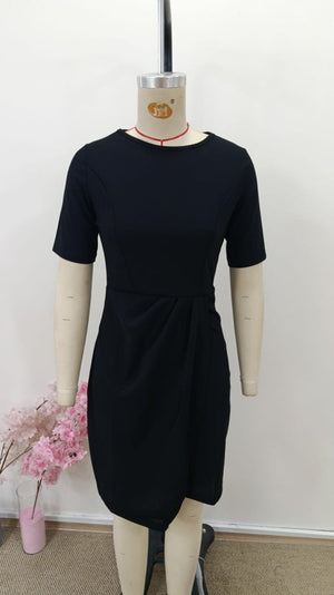 Rochie mini din crep importat, cu mânecă scurtă și guler rotund, cu încrețituri în față, pentru femei, 31003