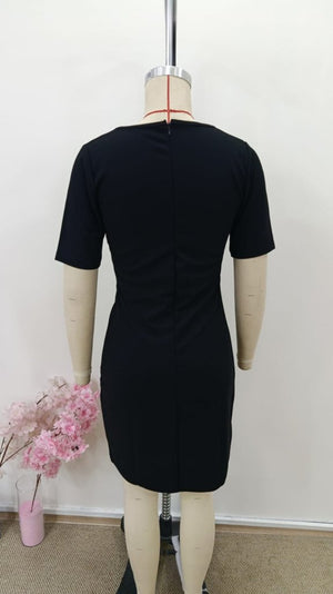 Rochie mini din crep importat, cu mânecă scurtă și guler rotund, cu încrețituri în față, pentru femei, 31003