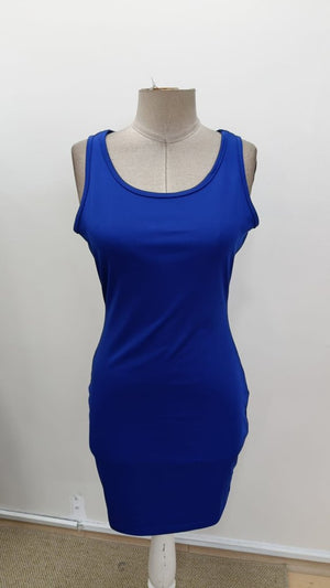 Rochie scurtă de damă cu guler rotund și bretele, model scuba, 34733
