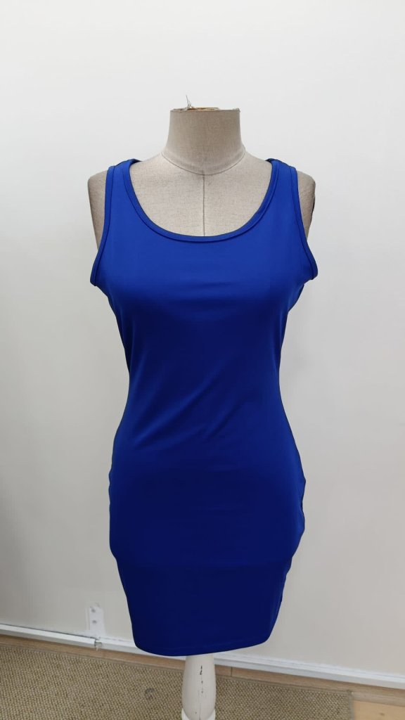Rochie scurtă de damă cu guler rotund și bretele, model scuba, 34733