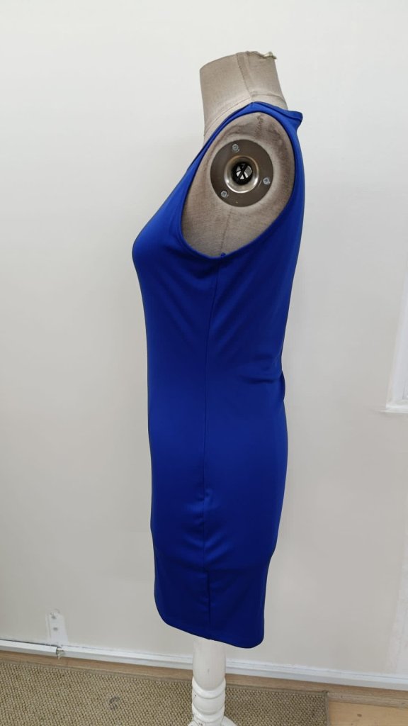 Rochie scurtă de damă cu guler rotund și bretele, model scuba, 34733
