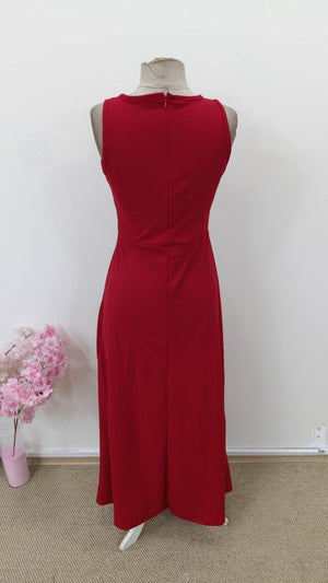 Rochie lungă din crep importat pentru femei, cu decolteu înfășurat, crăpătură largă, detaliu în linie A, cu bretele, 31128