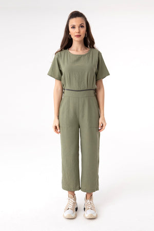 Kadın Bel Fermuarlı Ayrılabilen Tulum - 31191TLM - KHAKI