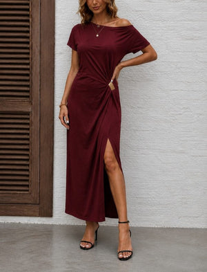 Rochie maxi cu mânecă scurtă și talie elastică, model Sandy, pentru femei, 34333