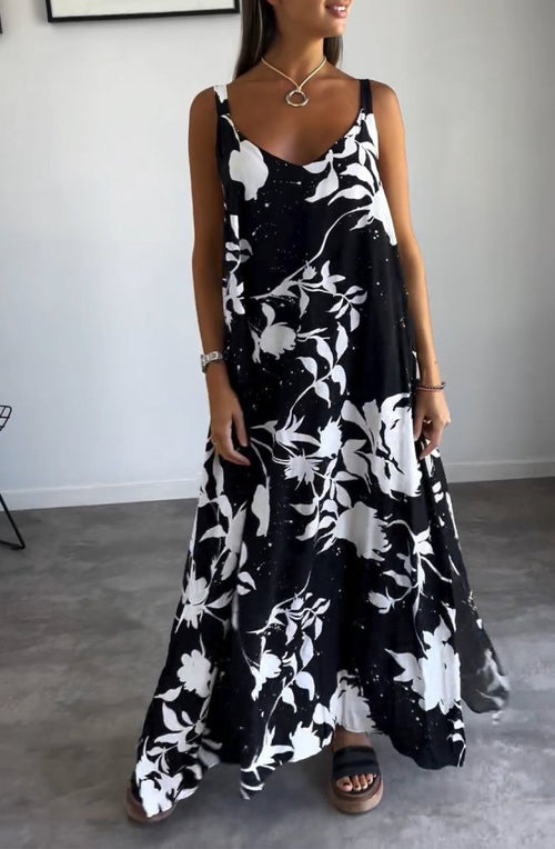 Rochie lungă Supreme pentru femei, cu bretele, decolteu în V larg, model și crăpături, 31289