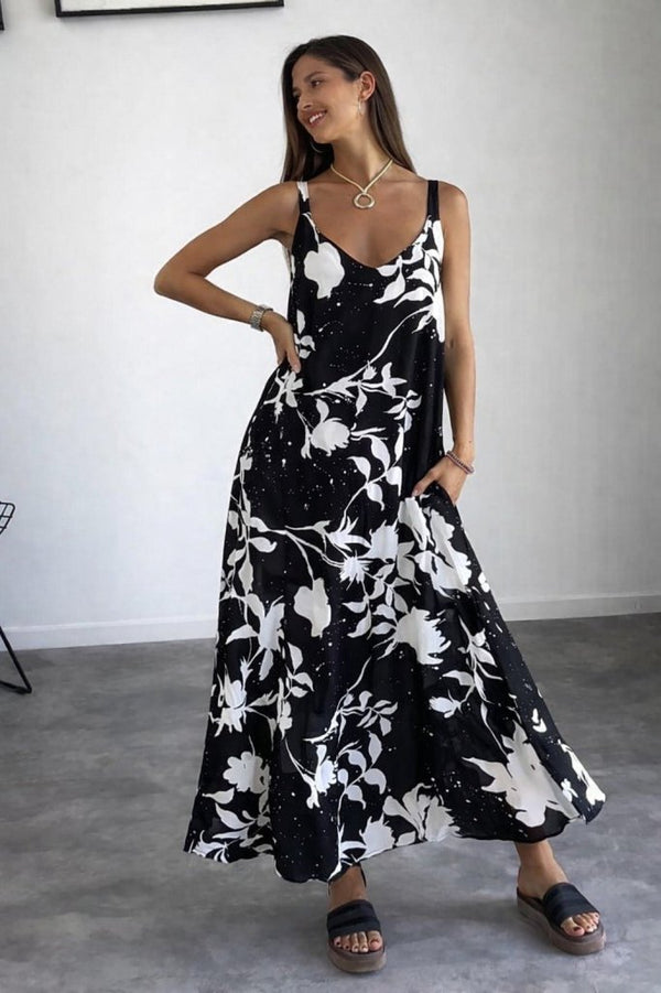Rochie lungă Supreme pentru femei, cu bretele, decolteu în V larg, model și crăpături, 31289