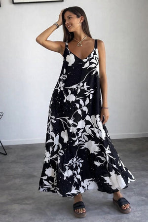Rochie lungă Supreme pentru femei, cu bretele, decolteu în V larg, model și crăpături, 31289