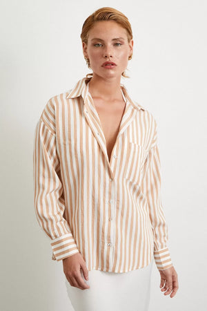 Multi Çizgili Cepli Gömlek - Camel