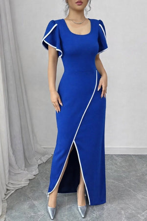 Rochie de damă din crep cu mânecă scurtă și decolteu pătrat, cu decupaj încrucișat în față, 31402