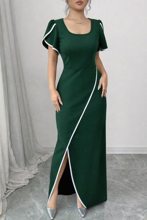 Rochie de damă din crep cu mânecă scurtă și decolteu pătrat, cu decupaj încrucișat în față, 31404