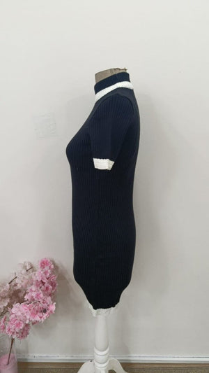 Rochie scurtă tricotată cu guler înalt și mânecă scurtă pentru femei, 31422