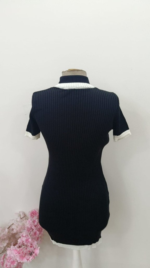 Rochie scurtă tricotată cu guler înalt și mânecă scurtă pentru femei, 31422