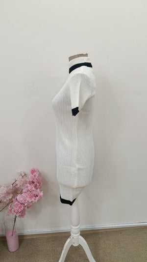 Rochie scurtă tricotată cu guler înalt și mânecă scurtă pentru femei, 31424