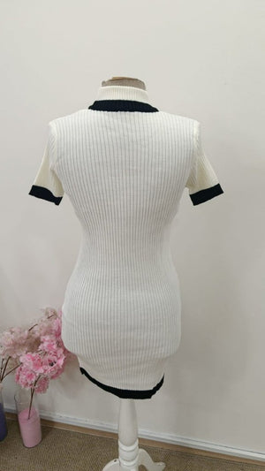 Rochie scurtă tricotată cu guler înalt și mânecă scurtă pentru femei, 31424