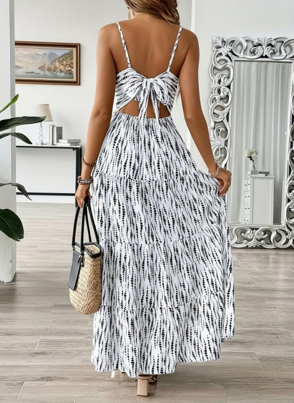Rochie lungă Supreme pentru femei, cu bretele, decolteu în V și legături la spate, 31498