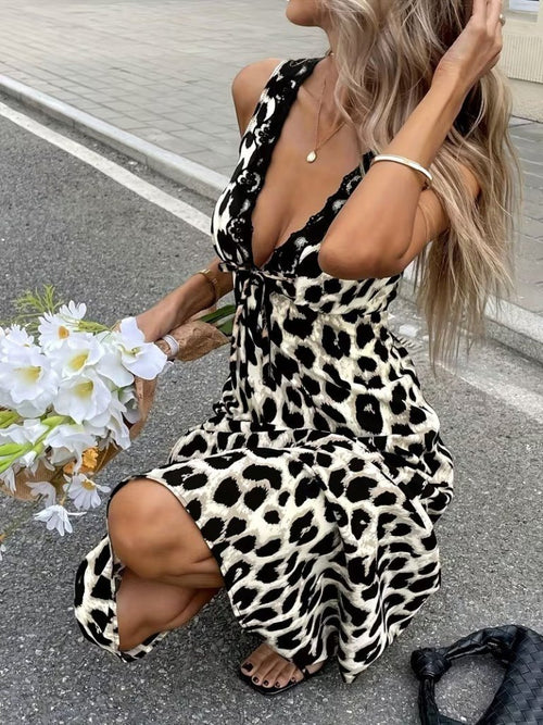 Rochie lungă Supreme pentru femei, cu decolteu adânc în V și șireturi, cu bretele, 31559